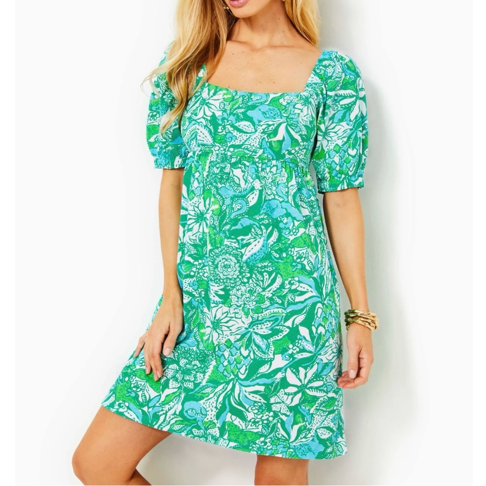 Brand New Lilly Pulitzer Delaney Dress Botanical Green Safari Sangria., Size 14